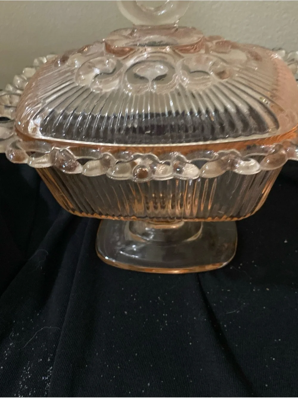 Indiana Glass Light Pink Covered Pedestal Dish